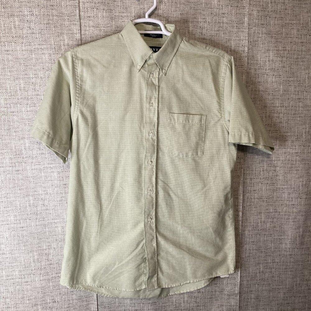 Arrow Dover Oxford Dress Shirt Men's Size 16 Short Sleeve Light Green Check